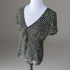 Y2K Flutter Sleeve Fairy Core Romantic Babydoll Sheer Polka Dot Silk Top Sz 8